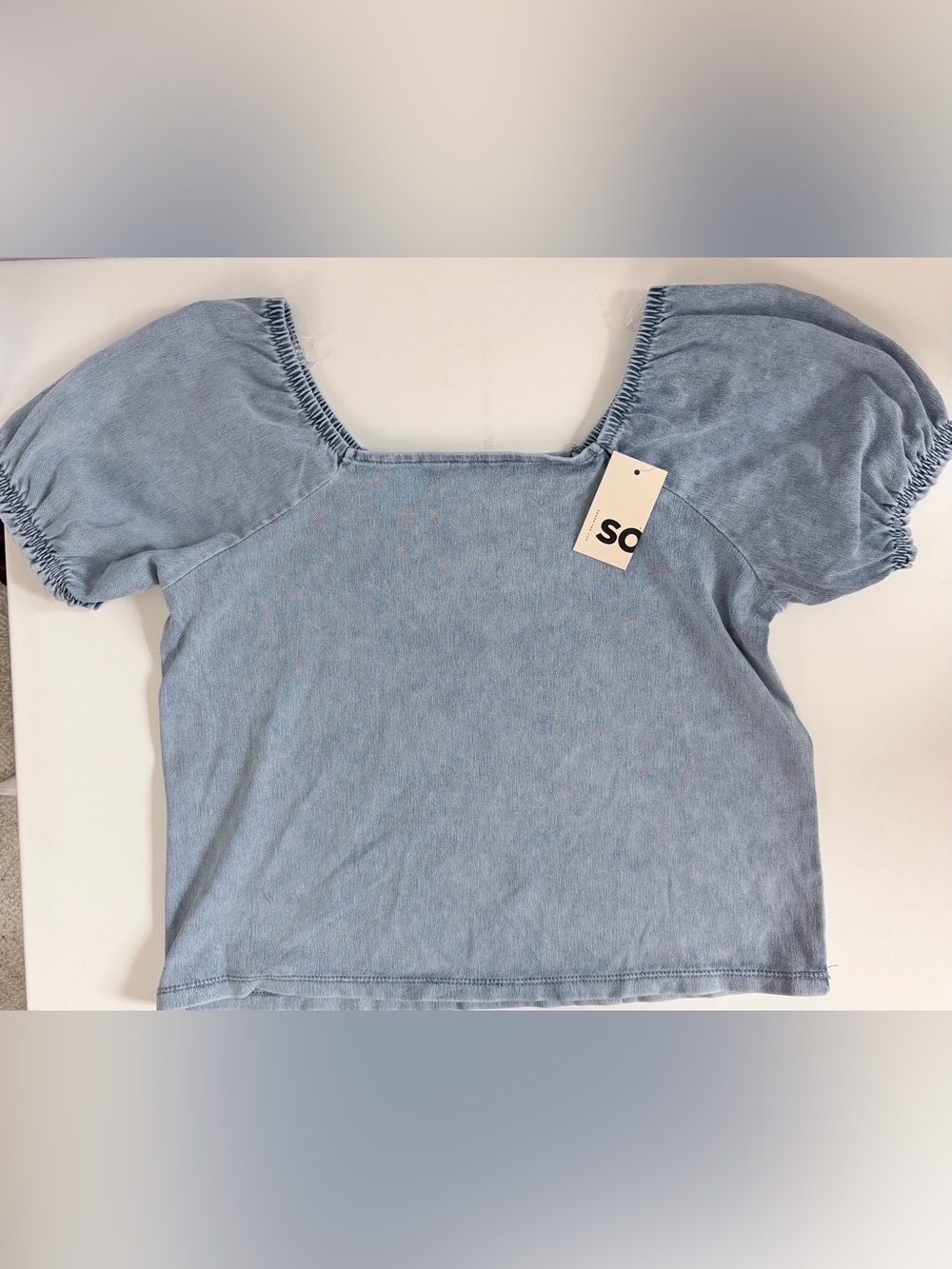SO Girls Plus Size Light Wash Square-Neck Puff Sleeve Denim Top 20Plus. NWT